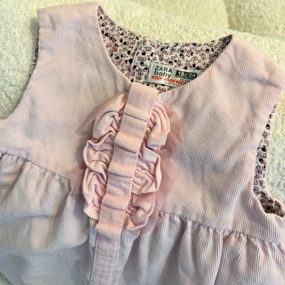 ZARA Baby Pink Velvet Dress with Floral Lining – 18-24 Months – Made in Spain - Picture 2 of 6